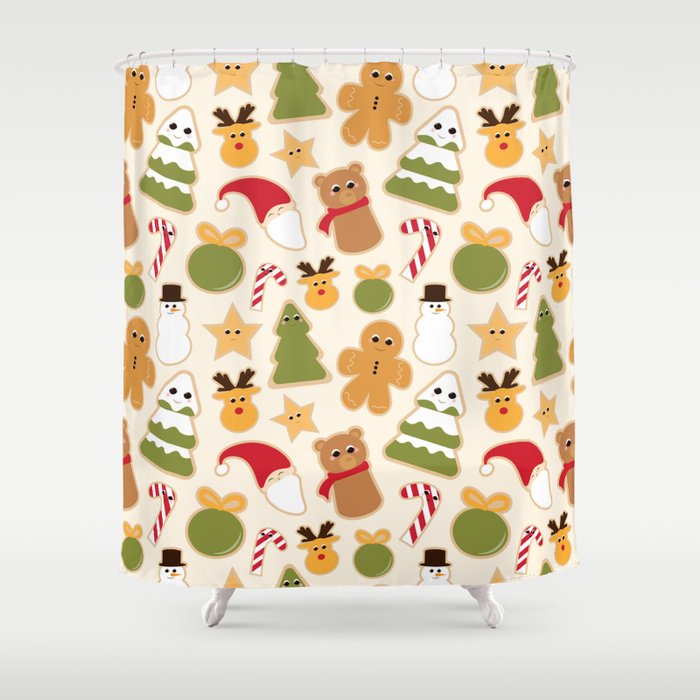Christmas Cookies Seamless Pattern on Light Yellow Background  Shower Curtain