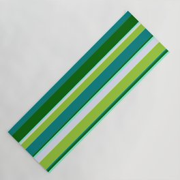 [ Thumbnail: Eyecatching Green, Teal, Dark Green, Aquamarine & Lavender Colored Striped/Lined Pattern Yoga Mat ]