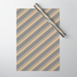 [ Thumbnail: Tan and Grey Colored Pattern of Stripes Wrapping Paper ]