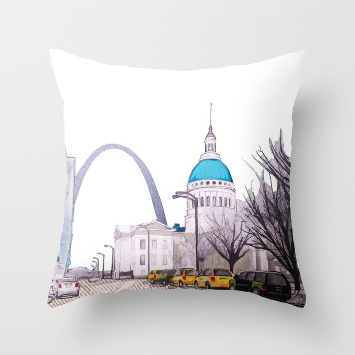 St. Louis Arch with cabs Throw Pillow