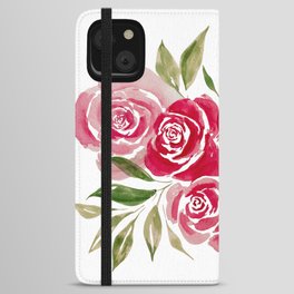 Rose Loose Floral Watercolor Painting iPhone Wallet Case