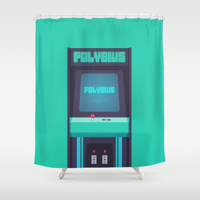 Polybius Arcade Game Machine Cabinet Front Green Shower Curtain By Polybius Arcade Game Machine Cabinet Front Green Shower Curtain