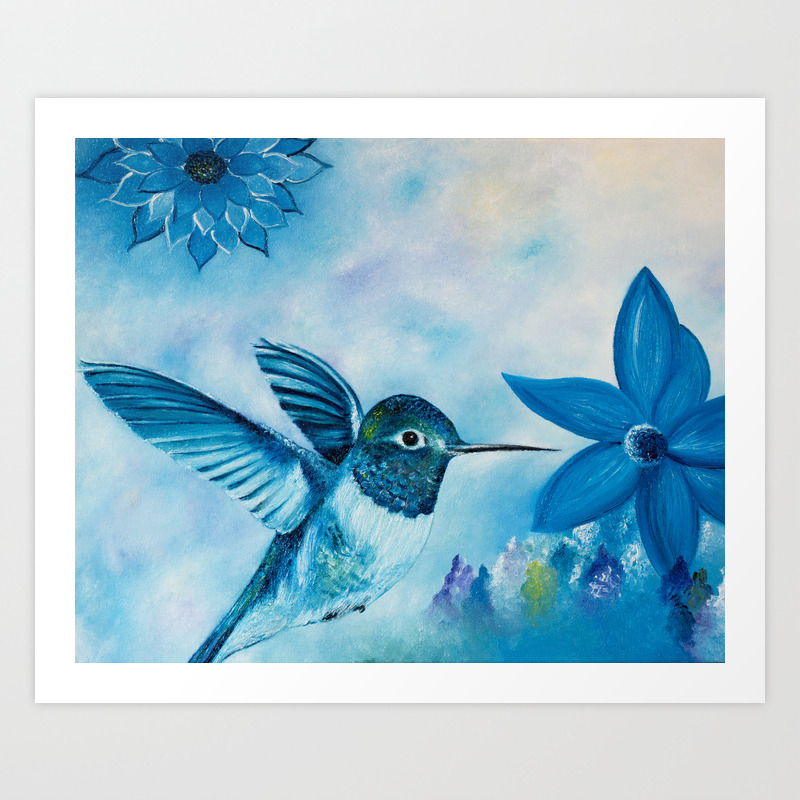 Blue Hummingbird Art Print By Nathalieart07 Society6
