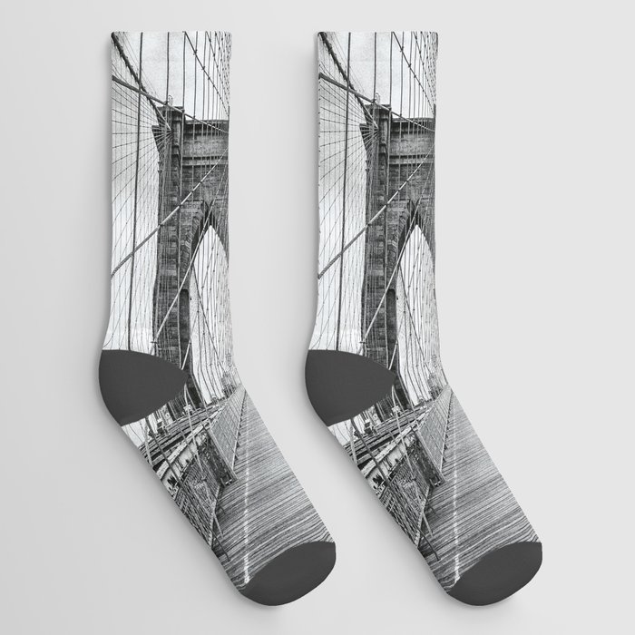 Brooklyn Bridge, New York City (rustic black & white) Socks