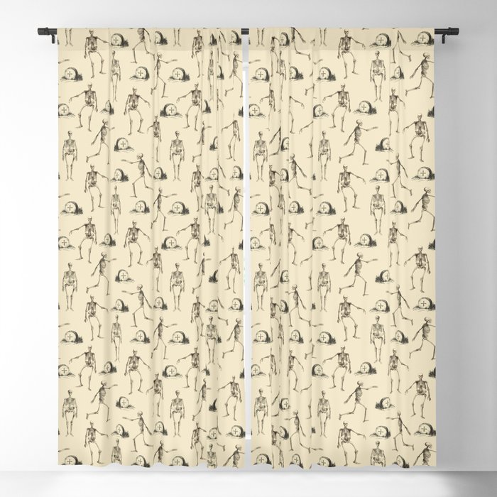 Vintage Skeletons and Tombstones Cream Blackout Curtain