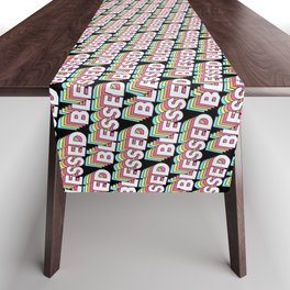 'Blessed' Trendy Rainbow Text Pattern (Black) Table Runner