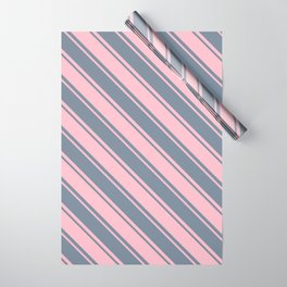 [ Thumbnail: Light Slate Gray and Pink Colored Stripes/Lines Pattern Wrapping Paper ]