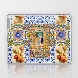 Italian,Sicilian art,holy Mary,Virgin Mary,maiolica,tiles,vintage roses  Laptop Skin