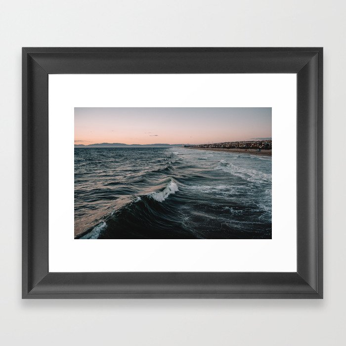 Sunset Waves - Manhattan Beach, CA Framed Art Print
