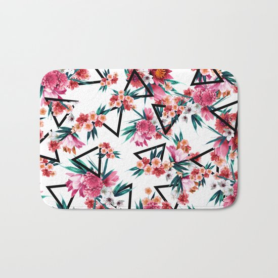 Flowers And Geometric Pattern Bath Mat