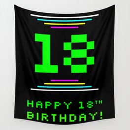 [ Thumbnail: 18th Birthday - Nerdy Geeky Pixelated 8-Bit Computing Graphics Inspired Look Wall Tapestry ]