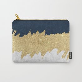 Navy blue white lace gold glitter brushstrokes Carry-All Pouch