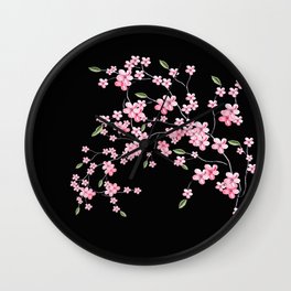 Cherry Blossom on Black Wall Clock