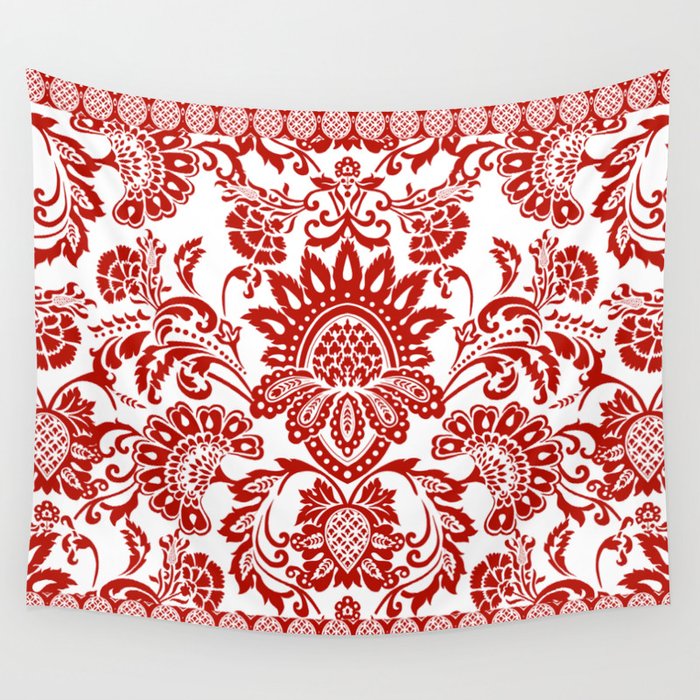 Damask In Red Wall Tapestry