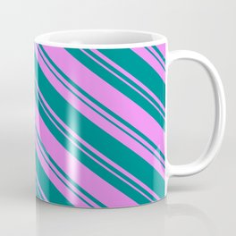 [ Thumbnail: Teal and Violet Colored Striped/Lined Pattern Coffee Mug ]