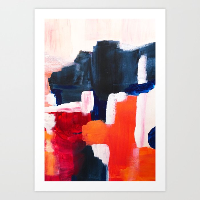 Abstract Painting Navy Pink Coral Art Print By Myartspacepr Society6