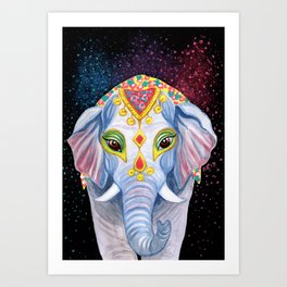 Indian Holi Elephant Watercolor and Acrylic Painting Art Print | Colorfulculture, Cuteelephant, Painting, Hinduculture, Watercolorelephant, Ethnicdecor, Black, Holipowder, Acrylicpainting, Colorful 