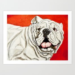 Uga the Bulldog Painting - Red Background Art Print