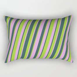 [ Thumbnail: Plum, Dark Slate Gray, and Green Colored Lines Pattern Rectangular Pillow ]