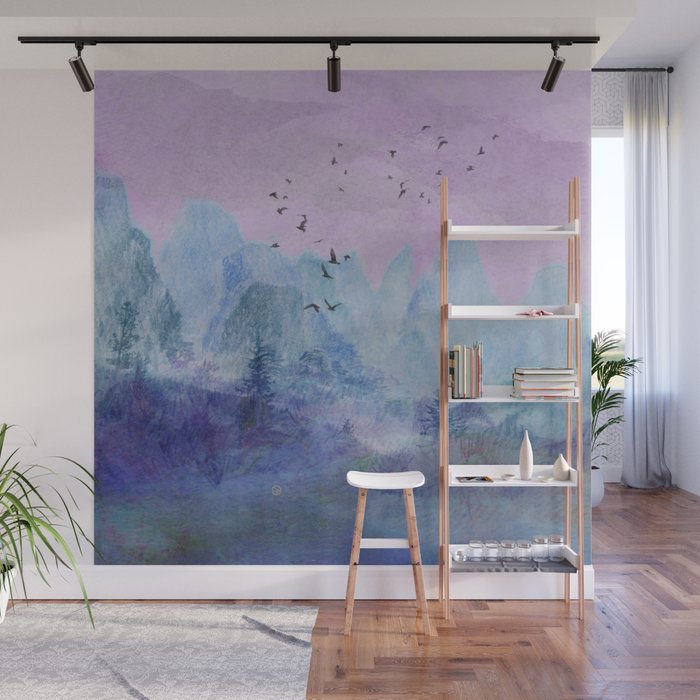 Pink Sunset Mountainscape  Wall Mural