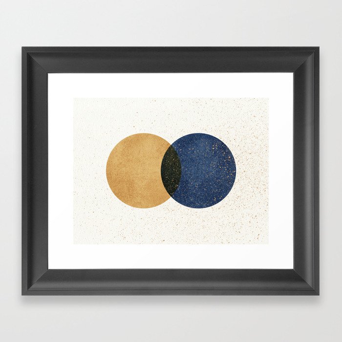 Circle Abstract - Gold Navy Blue Texture Framed Art Print