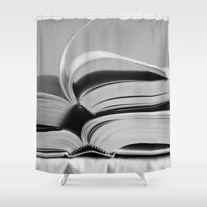 Open Books in Black and White Shower Curtain