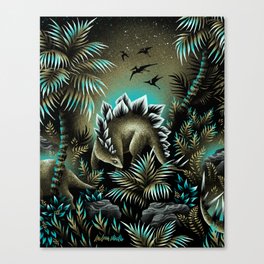 Stegosaurus Lagoon - Green Teal Canvas Print