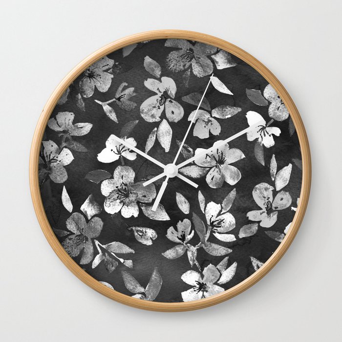 Blossoms on Charcoal Ink Wall Clock