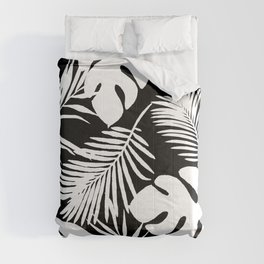 Tropical Monstera And Palm Leaves Black N White Comforter