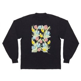 Watercolor tulips and leaves Long Sleeve T-shirt