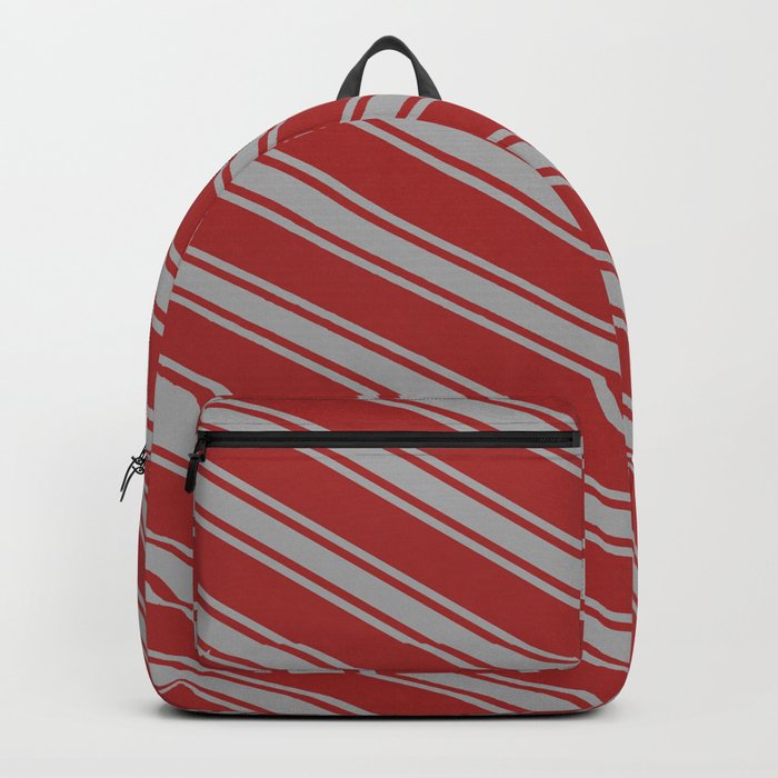 Brown & Dark Gray Colored Lined/Striped Pattern Backpack