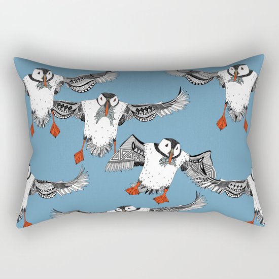 Atlantic Puffins blue Rectangular Pillow