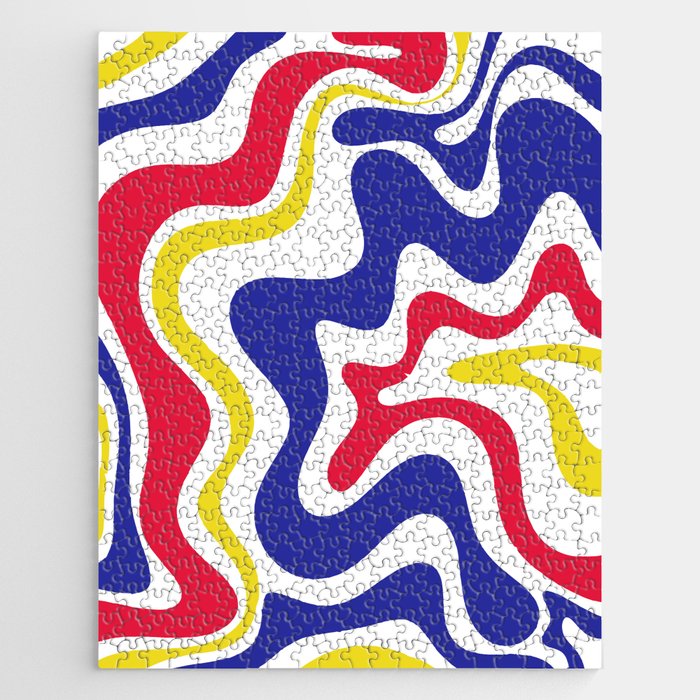 Retro Liquid Swirl Abstract Pattern Blue Red Yellow White Jigsaw Puzzle
