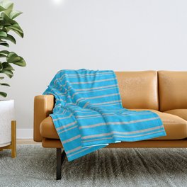 [ Thumbnail: Deep Sky Blue and Grey Colored Pattern of Stripes Throw Blanket ]