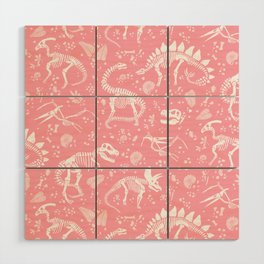 Excavated Dinosaur Fossils in Candy Pink Wood Wall Art