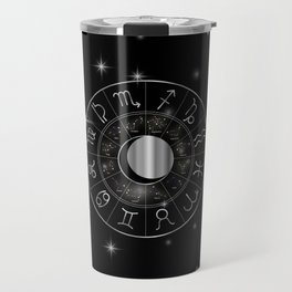 Zodiac astrology wheel Silver astrological signs with moon and stars Travel Mug