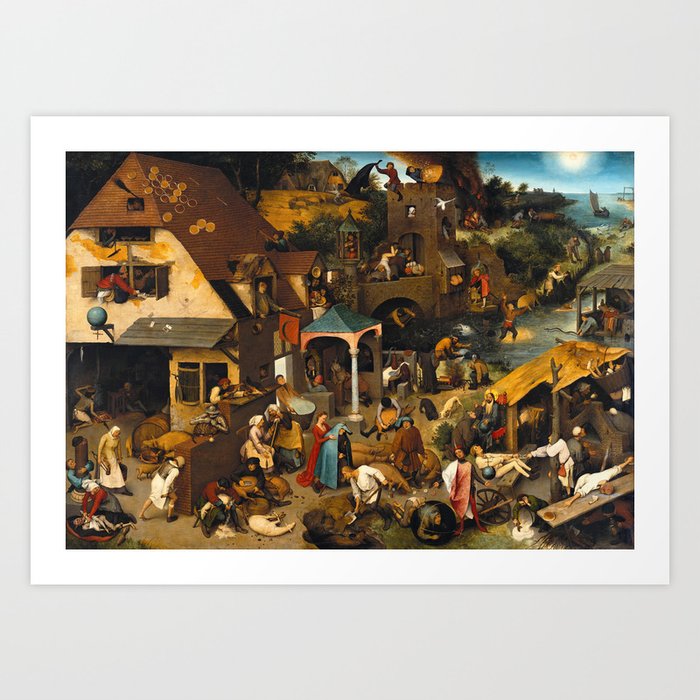 Pieter Brueghel the Elder Dutch proverbs enhanced with artificial intelligence Art Print