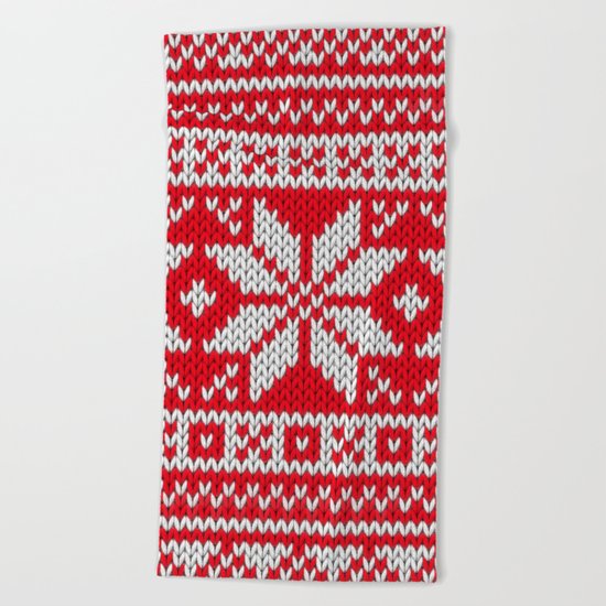 Winter knitted pattern 3 Beach Towel