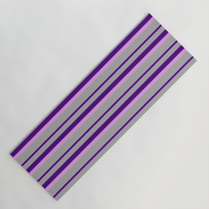 Dark Grey, Indigo, and Plum Colored Lined/Striped Pattern Yoga Mat
