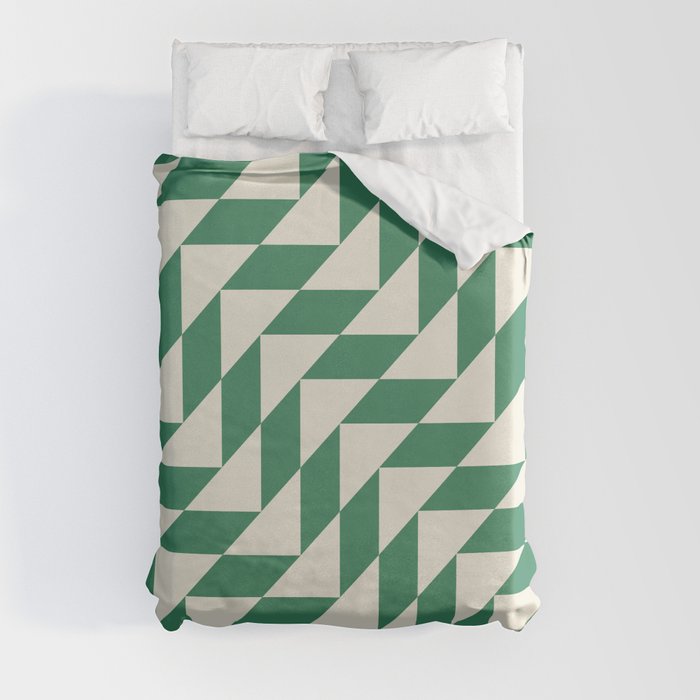 Christmas Green and Antique White Retro Diagonal Triangle Duvet Cover