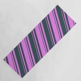 [ Thumbnail: Violet and Dark Slate Gray Colored Lines Pattern Yoga Mat ]