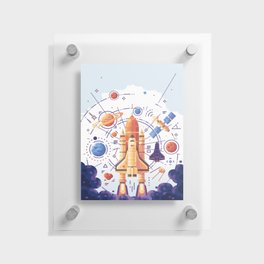 Space Rocket with Planets Floating Acrylic Print