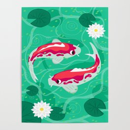 Koi Fish Poster | Digital, Drawing, Lotus, Koi, Water, Money, Fish, Carpe 