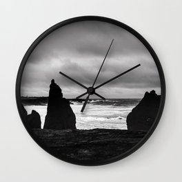 Ominous black beach in Iceland Wall Clock