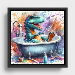 A dinosaur in my bathtub. Framed Canvas