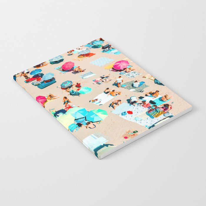 Aerial People On Beach, Beach Umbrellas, Colorful Umbrellas, Summer Vibes Notebook