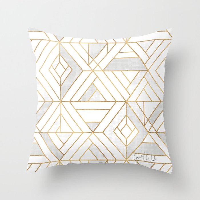 Nola Mod Mosaic - White gray gold Throw Pillow