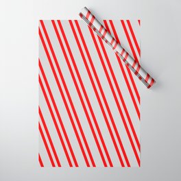 [ Thumbnail: Light Gray and Red Colored Striped Pattern Wrapping Paper ]