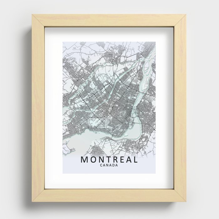 Montreal Canada Black and White City Map Recessed Framed Print