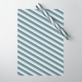[ Thumbnail: Powder Blue, Beige & Slate Gray Colored Stripes/Lines Pattern Wrapping Paper ]